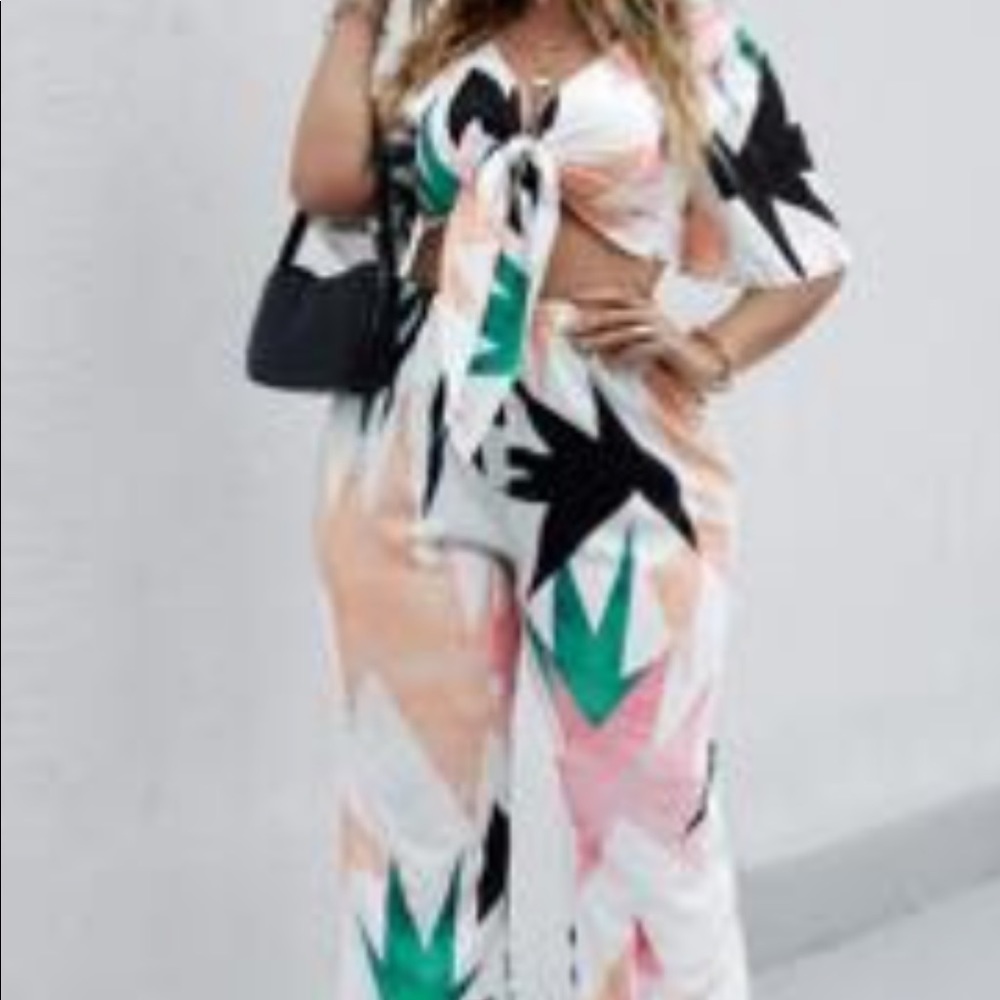 New 2 piece tie front top pant set